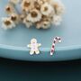 Sterling Silver Gingerbread Man And Candy Cane Stud Earrings, thumbnail 6 of 11