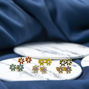One Pc Stainless Steel Colourful Daisy Flower Studs, 2 of 12
