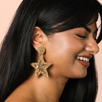 Beaded Star Drop Earrings In Gold, 3 of 4