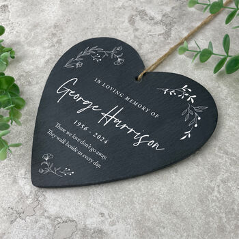 Personalised Wreath Memorial Slate Hanging Heart Decoration 15 X 16cm, 2 of 6
