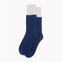 Wool Blend Boot Socks Mid Calf Colour Block Blue Cream, thumbnail 3 of 4