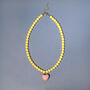 Buttermilk Yellow Bead And Pink Heart Necklace, thumbnail 5 of 6