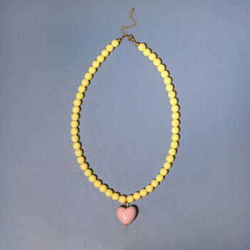 Buttermilk Yellow Bead And Pink Heart Necklace, 5 of 6