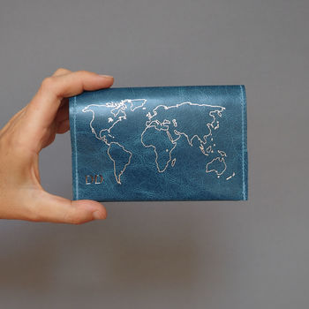 Leather Passport Cover With Embossed World Map, 3 of 12