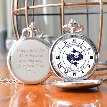 Personalised Pisces Fish Design Pocket Watch, 3 of 5