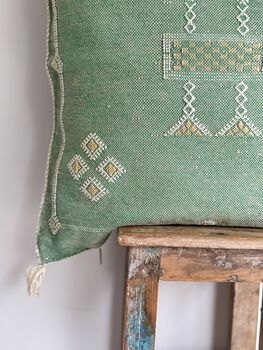 Handmade Moroccan Cactus Silk Cushion Cover, Mint Green, 3 of 5