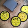 Four Record Vinyl Coasters By Colour, Red, Blue, Green, Black, Mauve, Pink, Gold, Silver, White, Yellow, thumbnail 11 of 12