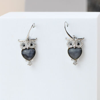 Zircon Moonstone Owl Earrings Gold/Silver Plated, 5 of 8