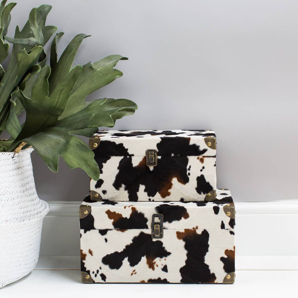 set of two faux cowhide boxes by the forest & co