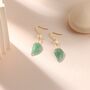 Sterling Silver Dangling Carved Jade Leaf Earrings With Natural Freshwater Pearls, thumbnail 8 of 12