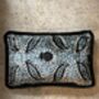 Modern, Oblong, Velvet, Ikat, Cushion With Black Silk Tassels Blue, Black And White Feather Design, thumbnail 6 of 6