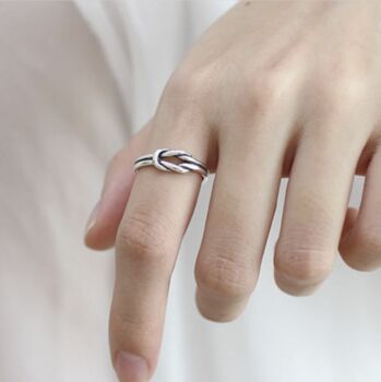 Sterling Silver Square Knot Adjustable Ring, 2 of 5