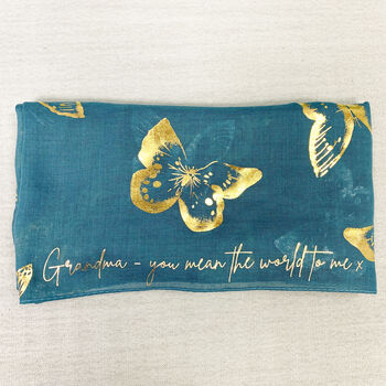 Personalised Message Metallic Gold Butterfly Scarf, 2 of 8
