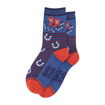 Cowboy Horseshoe Bamboo Ankle Socks Women's Blue, 3 of 3