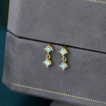 Sterling Silver Tiny Double Aurora Ab Cz Dangle Stud Earrings, 3 of 12