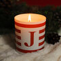 Personalised Stripe Initial Scented Natural Wax Candle, thumbnail 1 of 7