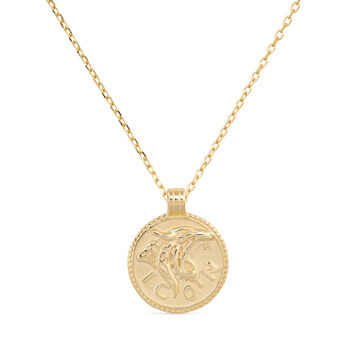 Chunky 14 K Gold Plated Leo Coin Medallion Necklace, 2 of 9