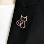 Gold Or Silver Cat Outline Lapel Brooch, thumbnail 1 of 8