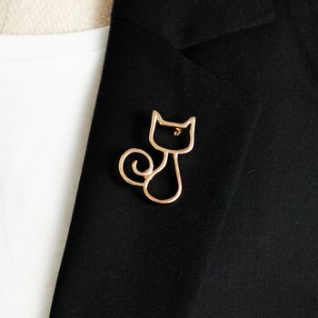 Gold Or Silver Cat Outline Lapel Brooch, 4 of 11