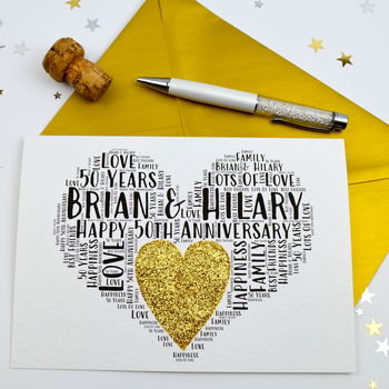Personalised 50th Wedding Anniversary Love Sparkle Card, 5 of 11