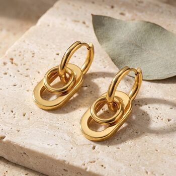 Oval Charm Hoop Earrings Gold, 10 of 10