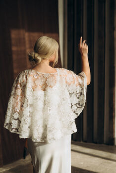 Floral Lace Cape Beaded Wedding Dress Cover Up, 5 of 12