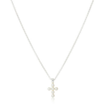 Girl's Serenity Sterling Silver Pearl Cross Necklace, 2 of 3