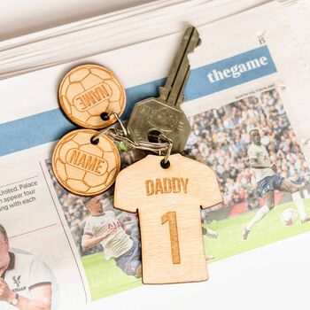 Personalised Wooden Football Sports T Shirt Child Family Tag Keyring, 3 of 6