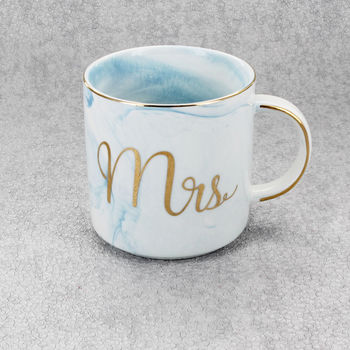Mr And Mrs Ceramic Marble Blue Mugs, 5 of 5