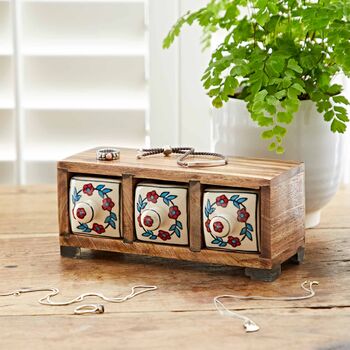 Hand Painted White Floral Ceramic Three Drawer Chest, 3 of 8