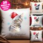 Personalised Christmas Cat Santa Hat Cushion Cover, thumbnail 1 of 11