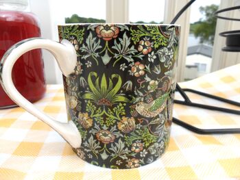 Jumbo Mug In Black Strawberry Thief Design, 5 of 7