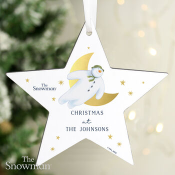 Personalised The Snowman Gold Moon Wooden Star Christmas Tree Decoration, 2 of 4