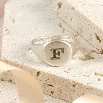 Personalised Initial Round Silver Signet Ring, 3 of 12