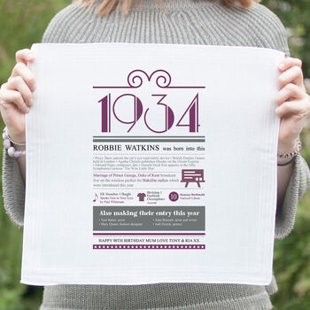 Personalised 90th Birthday Gift 1934 Handkerchief Pair, 3 of 7