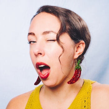 Red Chilli Pepper Glitter Earrings, 2 of 3