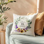 '18 And Fabulous' Personalised Birthday Cushion With Birth Flowers, thumbnail 1 of 6