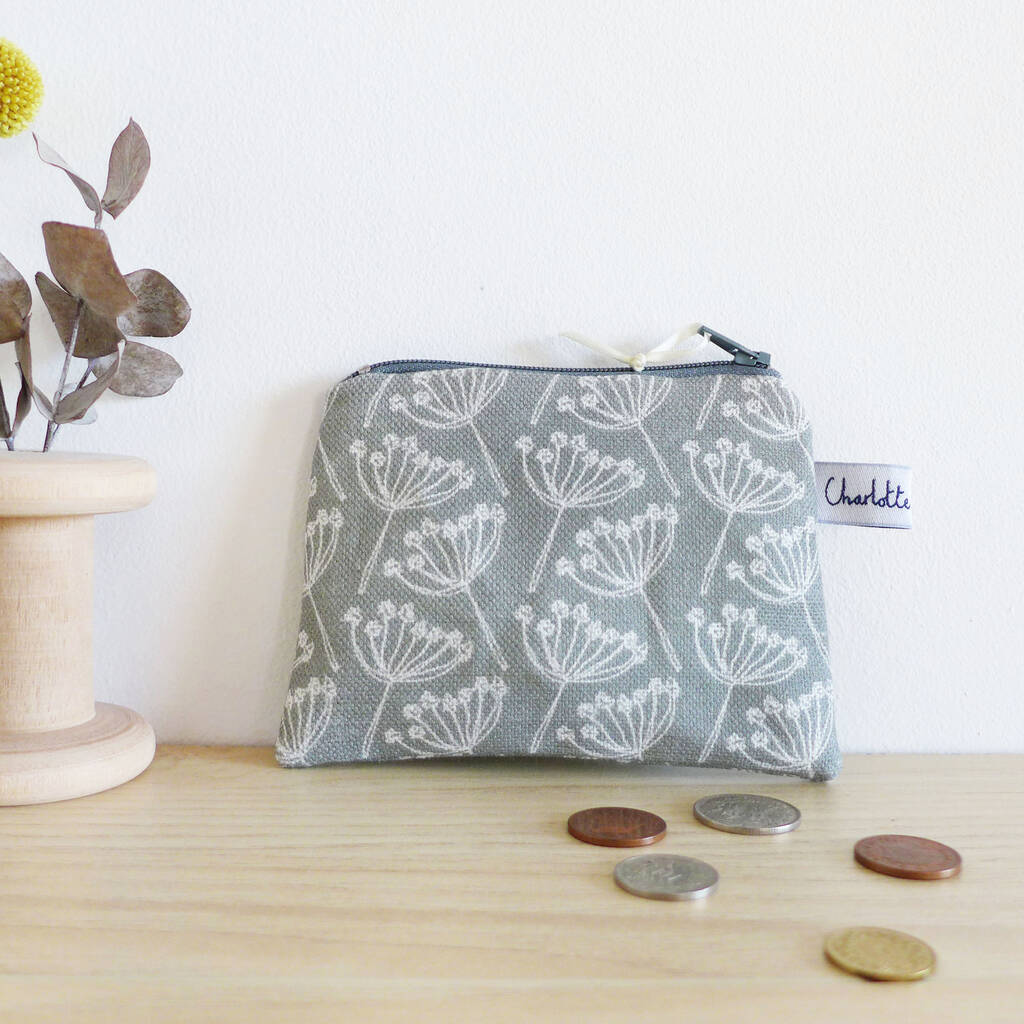 Grey Cow Parsley Coin Purse By Charlotte Macey