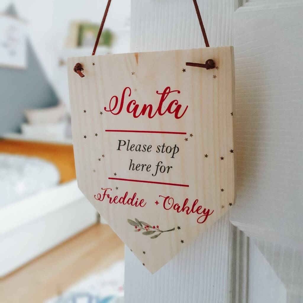 Personalised Santa Please Stop Here Wooden Sign, 1 of 5