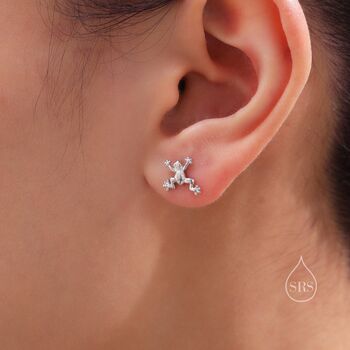Tiny Frog Stud Earrings In Sterling Silver, 7 of 12
