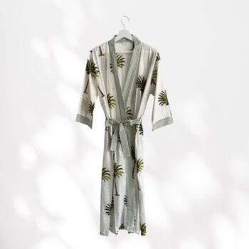 Palm Tree Print Cotton Dressing Gown Kimono, 8 of 9