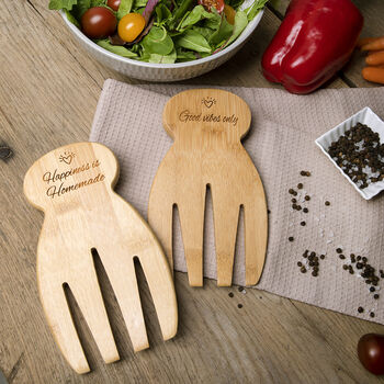 Eco Friendly Personalised Wooden Salad Servers, 4 of 6