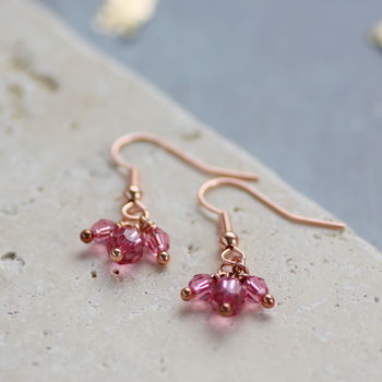 Rose Gold Plated Trio Birthstone Cluster Earrings, 5 of 9
