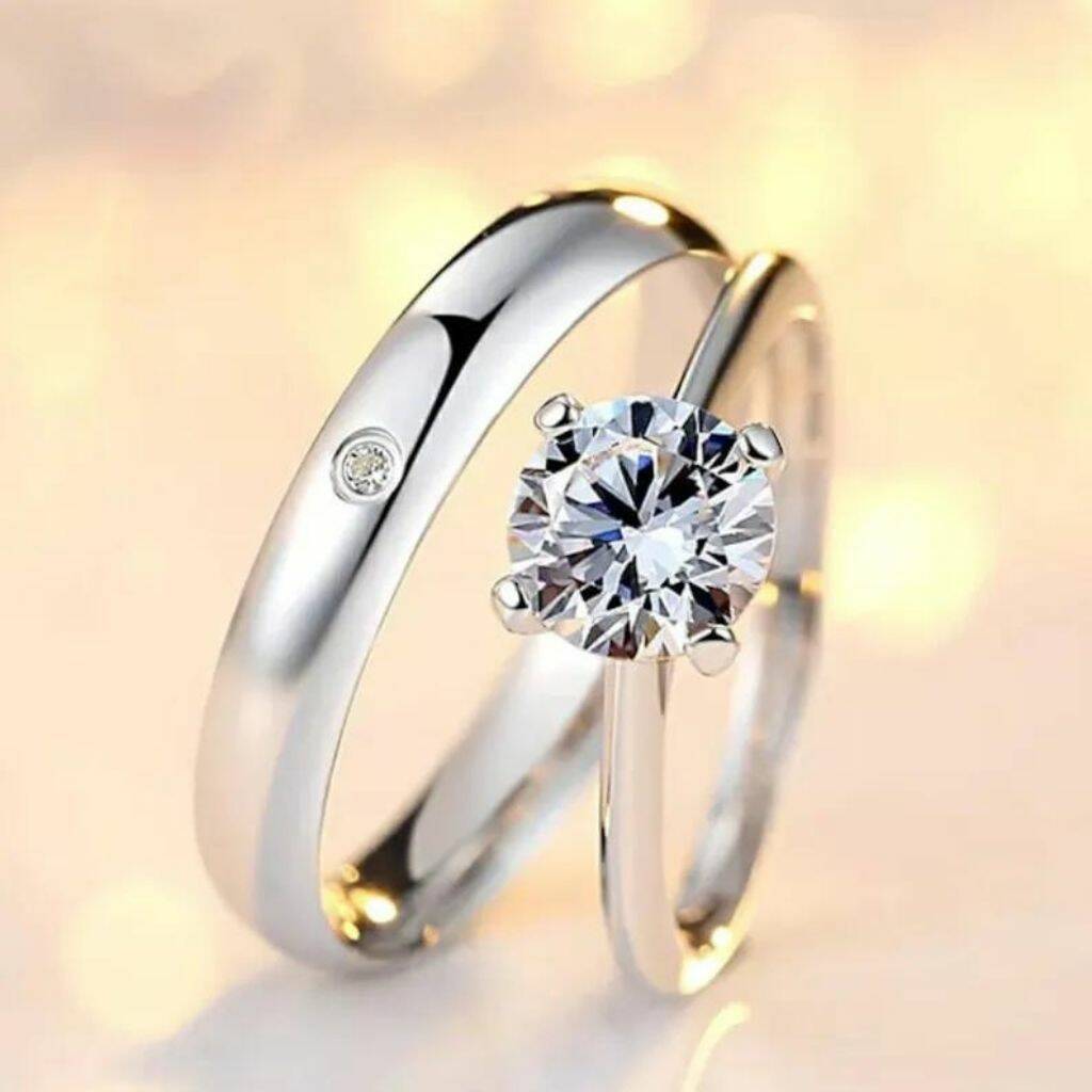 Adjustable Silver Couple Plain Band Promise Ring Set By The Colourful ...