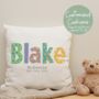 Personalised Baby's Name And Date Cushion, thumbnail 1 of 2