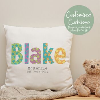 Personalised Baby's Name And Date Cushion, 2 of 2