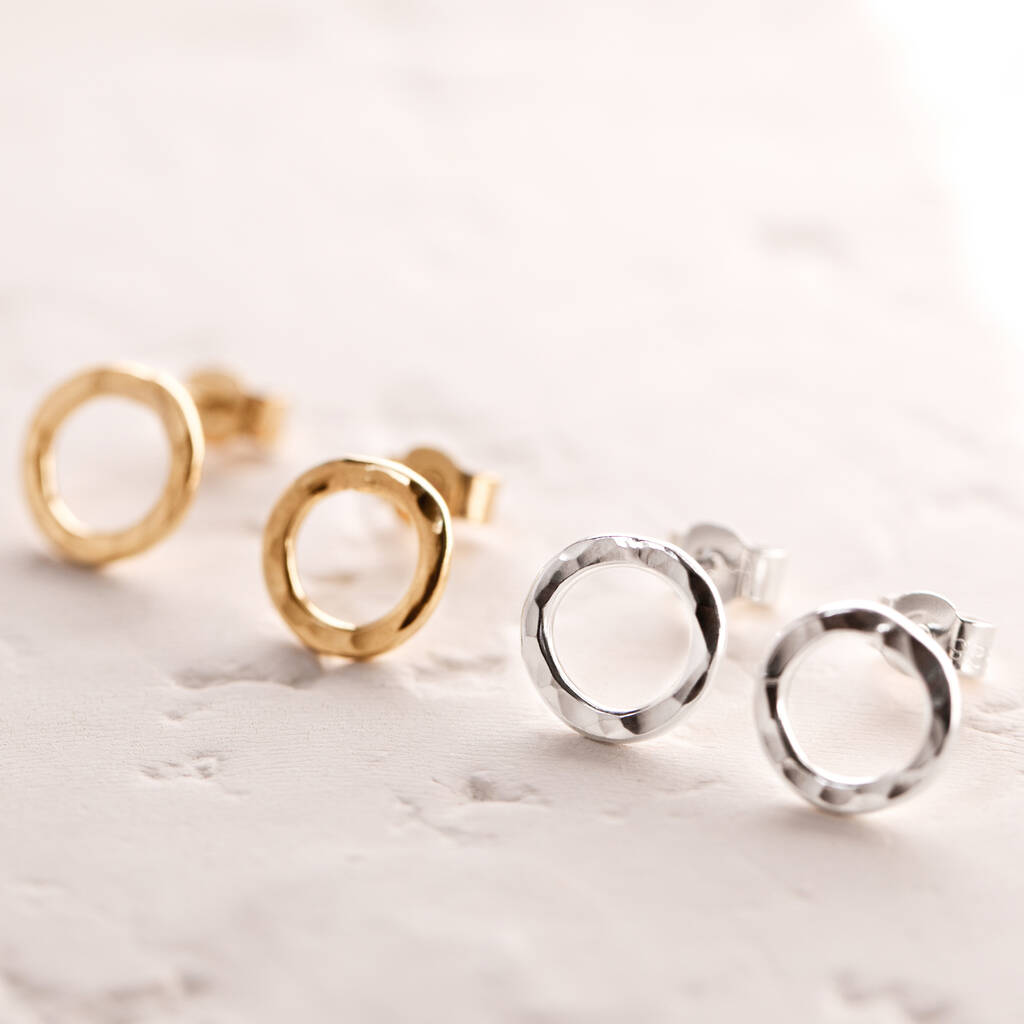 Open Circle Hammered Silver Or Gold Sheila Studs, 1 of 5