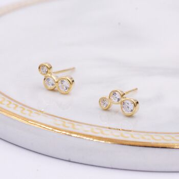 Sterling Silver Small Pair Cz Crystal Trio Stud Earrings, 4 of 12