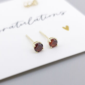 Solid 9ct Yellow Gold January Garnet Birthstone Stud Earrings, 5 of 7