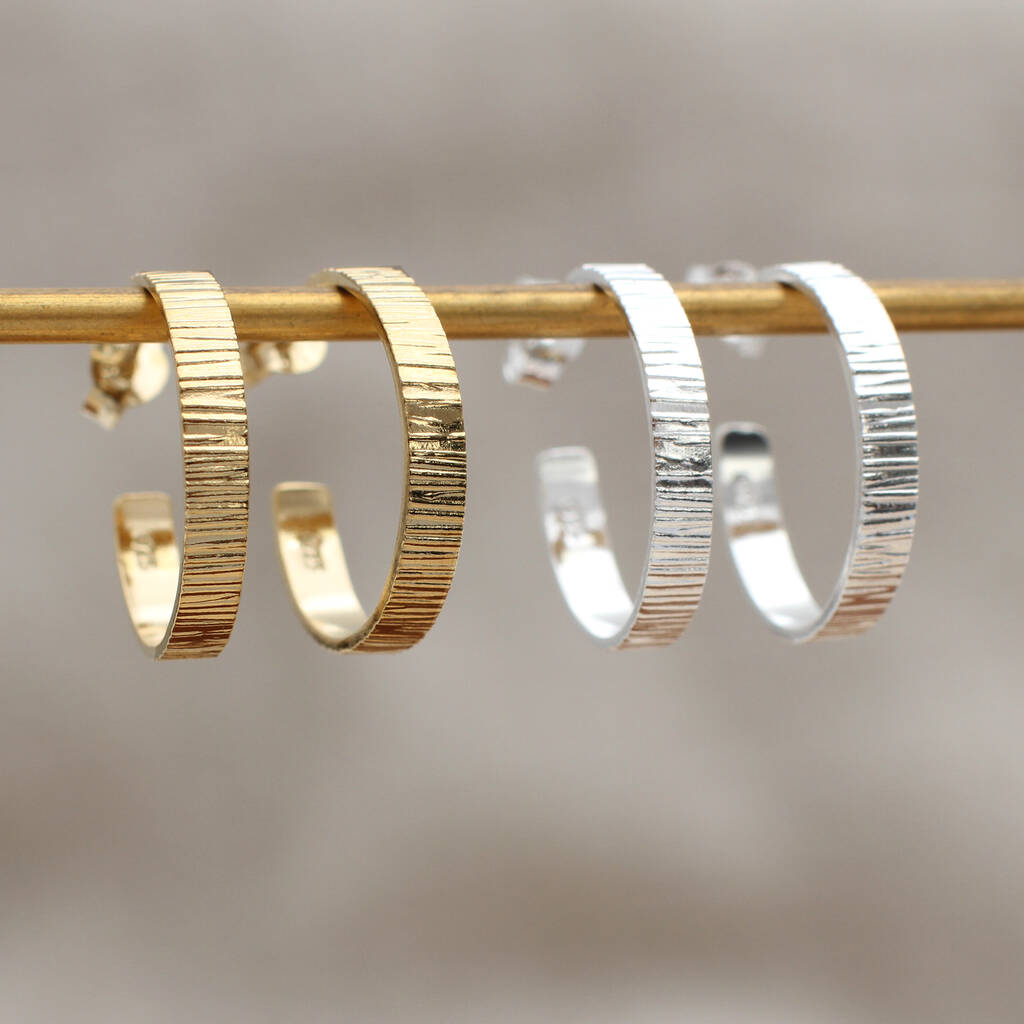 Sterling Silver Or Gold Plated Textured Hoop Earrings, 1 of 6